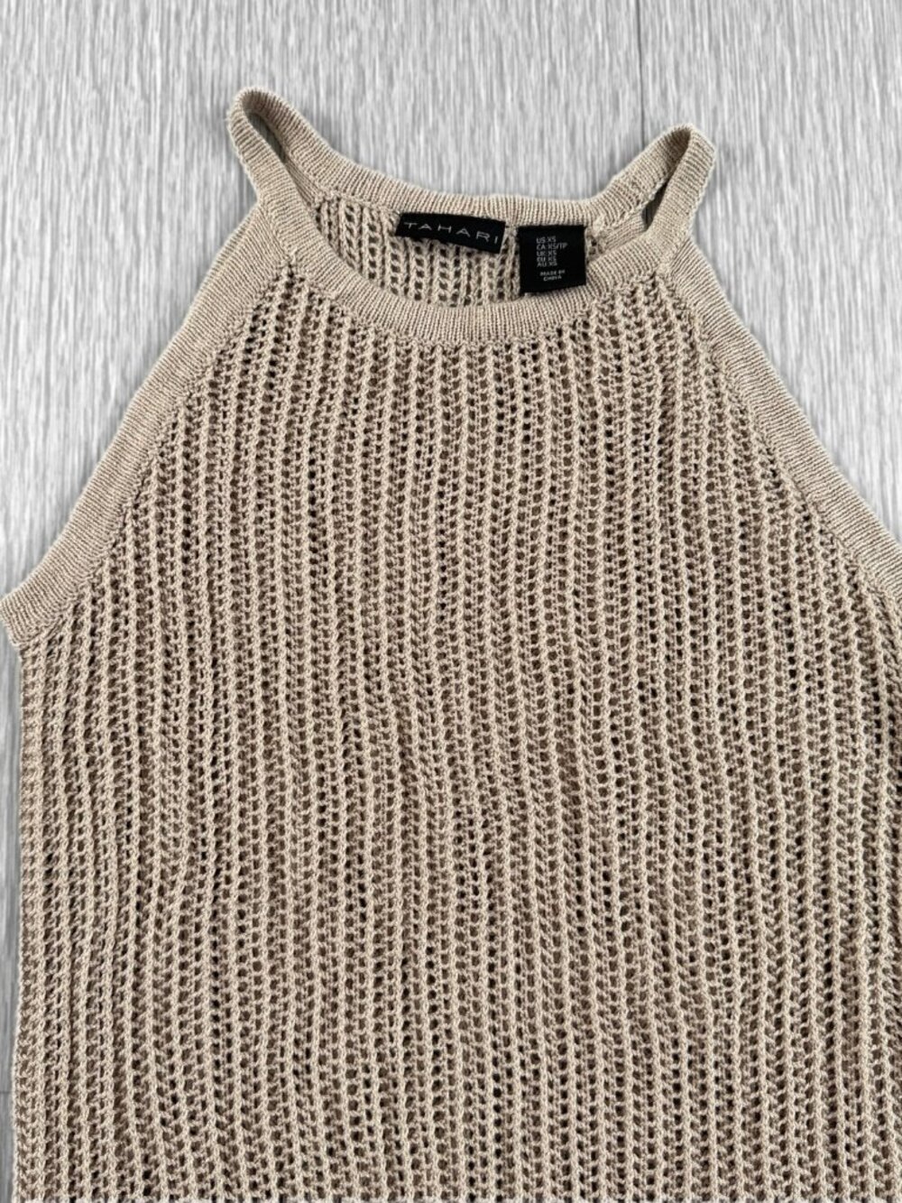 Tahari Women's Size S Beige Sleeveless Halter Neck Top